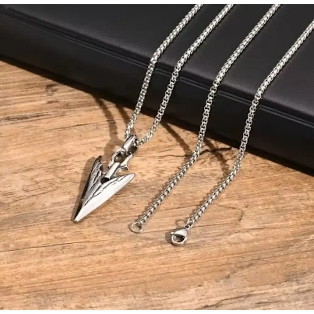 Silver Steel Spearhead Pendant Necklace 60cm Chain Mens Womens Gothic
